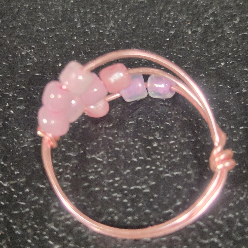 Hand Crafted Pink Beaded Stackable Fidget Ring - image 3